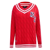 Women's Pro Standard  Red New England Patriots Prep V-Neck Pullover Sweater