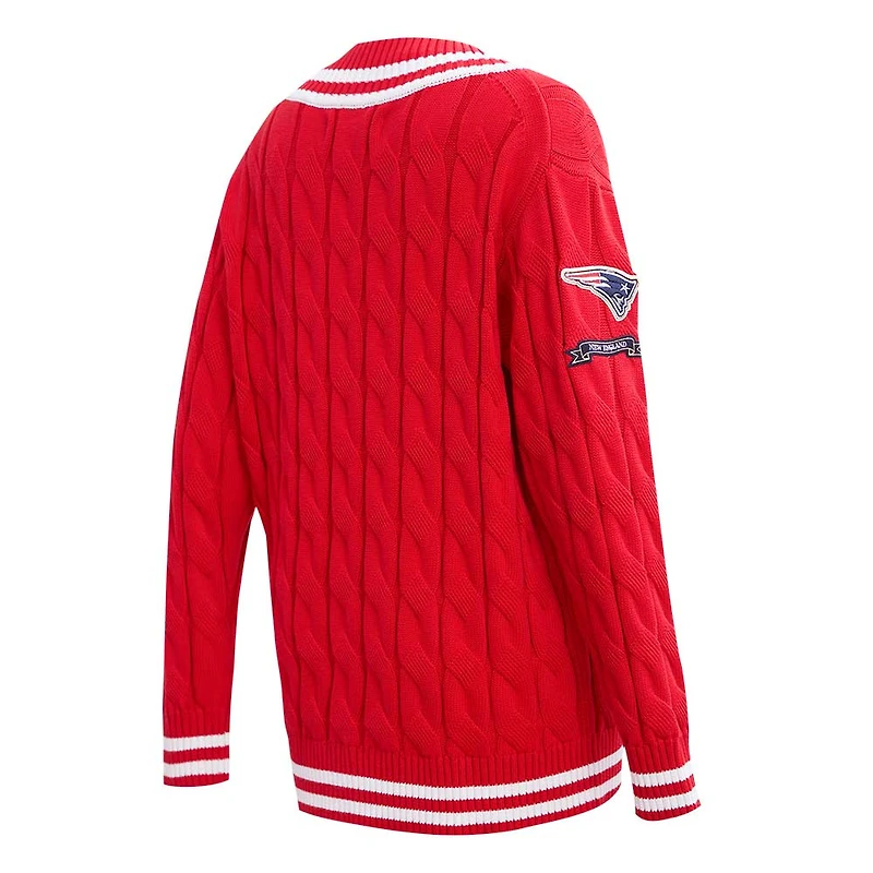 Women's Pro Standard Red New England Patriots Prep V-Neck Pullover Sweater