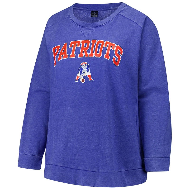 Sweat-shirt raglan délavé à l'acide pour femme, profil Royal New England Patriots, grande taille