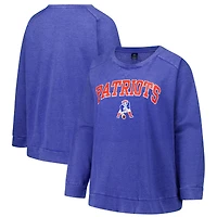 Sweat-shirt raglan délavé à l'acide pour femme, profil Royal New England Patriots, grande taille