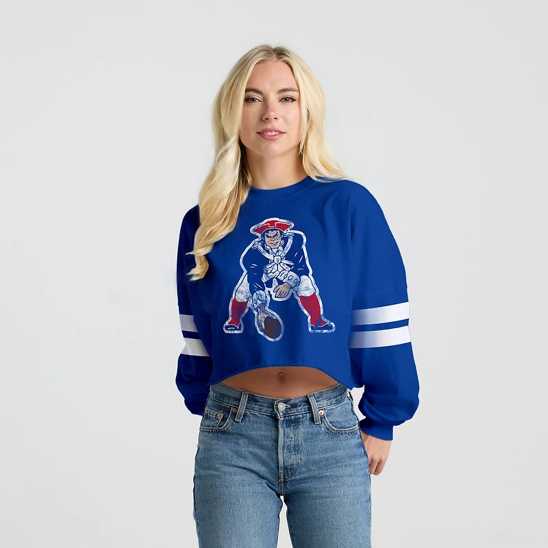 T-shirt à manches longues rayé oversize court Spirit Jersey Royal New England Patriots pour femme