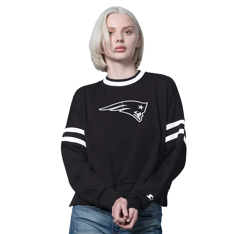 Sweat-shirt court noir à épaules tombantes Rally pour femme des New England Patriots