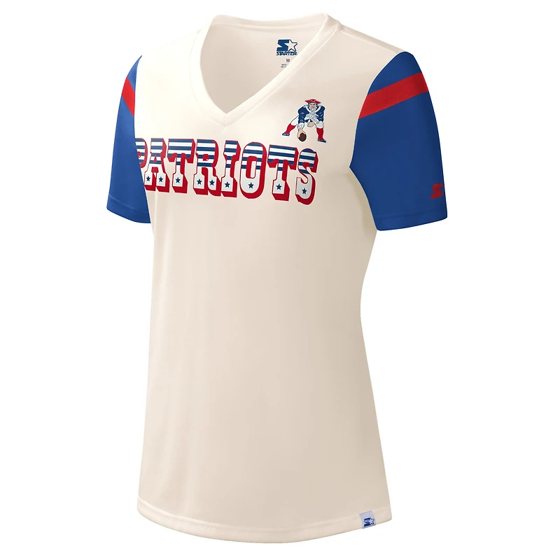 Women's Starter Cream New England Patriots Kick Start V-Neck T-Shirt