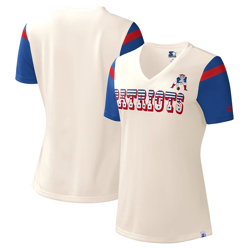 T-shirt Starter Cream New England Patriots Kick Start à encolure en V pour femme
