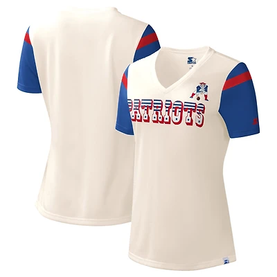 Women's Starter Cream New England Patriots Kick Start V-Neck T-Shirt