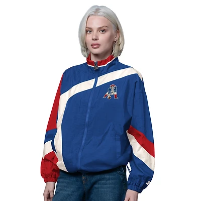 Coupe-vent zippé vintage pour femme New England Patriots, bleu royal/rouge, 1er trimestre