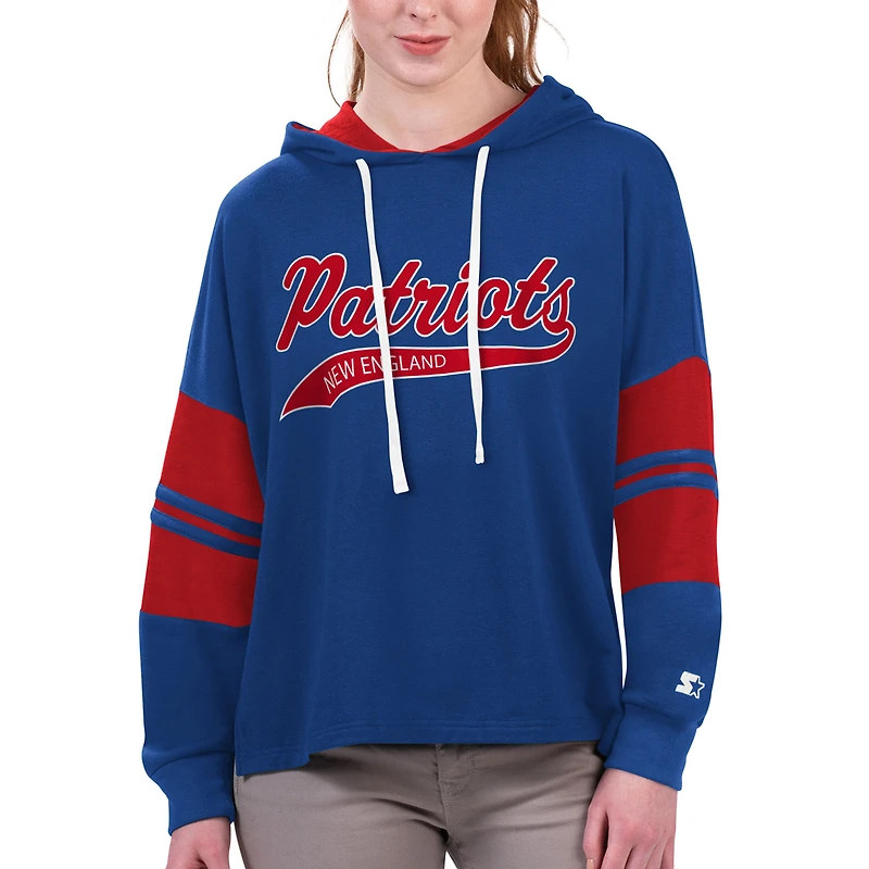 T-shirt à capuche manches longues Starter Royal New England Patriots Bump And Run pour femmes