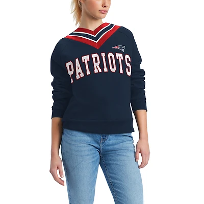 Women's Tommy Hilfiger Navy New England Patriots Heidi V-Neck Pullover Sweatshirt