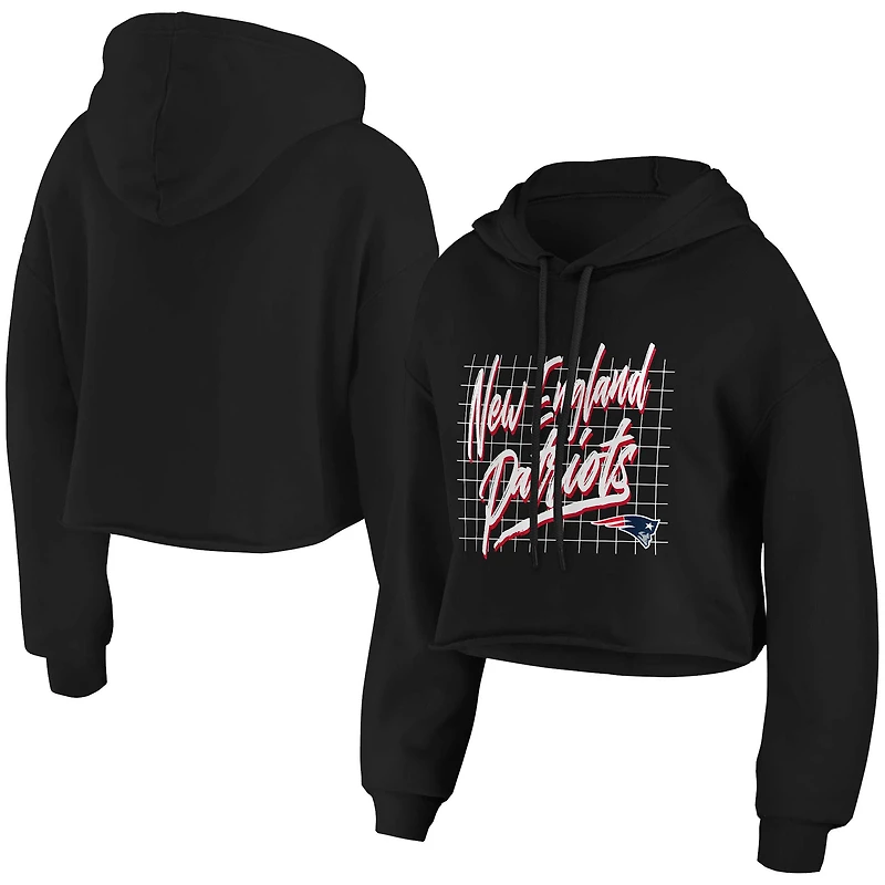 Women's WEAR by Erin Andrews Black New England Patriots Domestic Cropped Pullover Hoodie