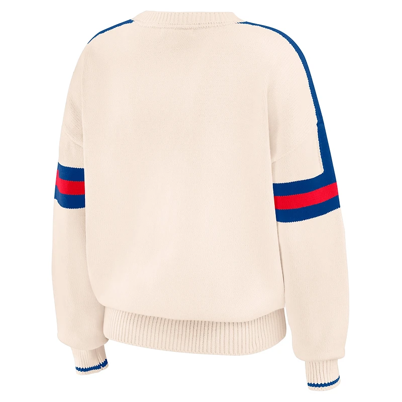 Women's WEAR by Erin Andrews  Cream New England Patriots Stripe Pullover Sweater