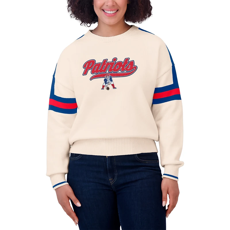 Women's WEAR by Erin Andrews  Cream New England Patriots Stripe Pullover Sweater