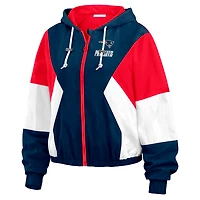 Women's WEAR by Erin Andrews Navy/Red New England Patriots Plus Color Block Full-Zip Windbreaker Jacket