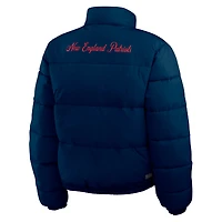 Women's WEAR by Erin Andrews  Navy/White New England Patriots Reversible Cropped Full-Zip Puffer Jacket