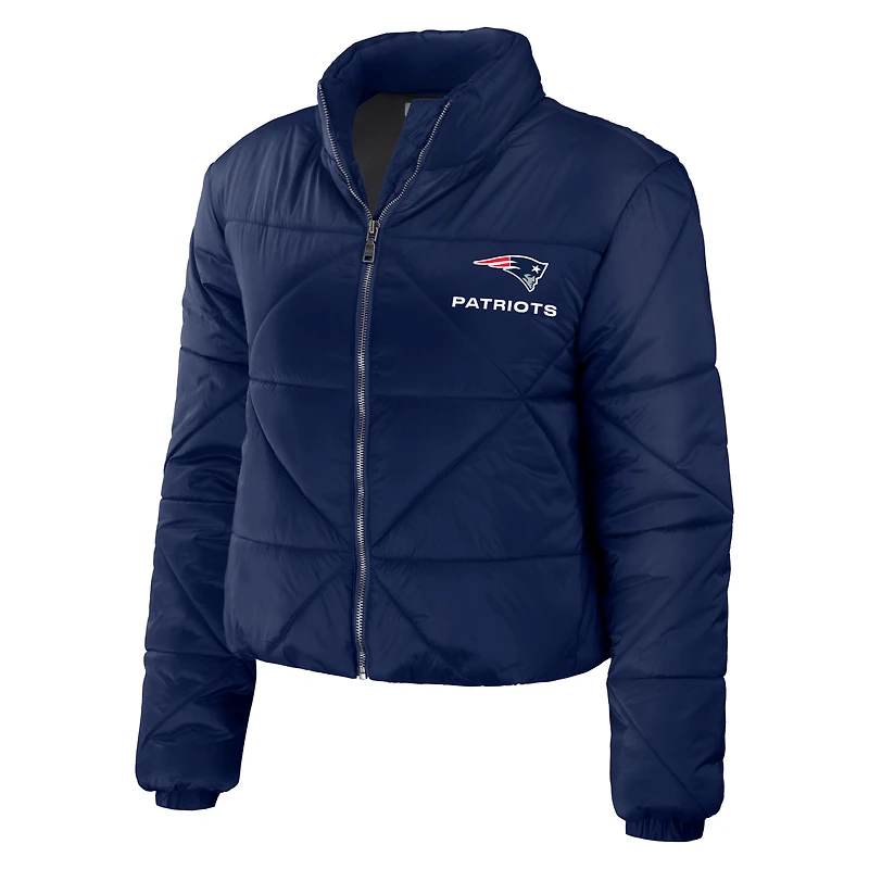 Women's WEAR by Erin Andrews  Navy New England Patriots Cropped Puffer Full-Zip Jacket