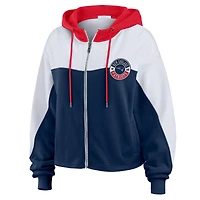 Women's WEAR by Erin Andrews Navy New England Patriots Plus Color Block Full-Zip Hoodie