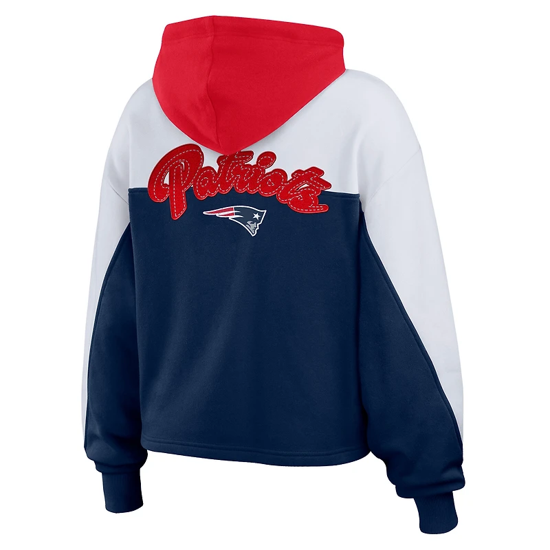 Women's WEAR by Erin Andrews Navy New England Patriots Plus Color Block Full-Zip Hoodie