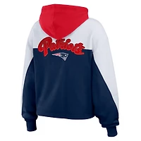 Women's WEAR by Erin Andrews Navy New England Patriots Plus Color Block Full-Zip Hoodie