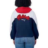 Women's WEAR by Erin Andrews Navy New England Patriots Plus Color Block Full-Zip Hoodie