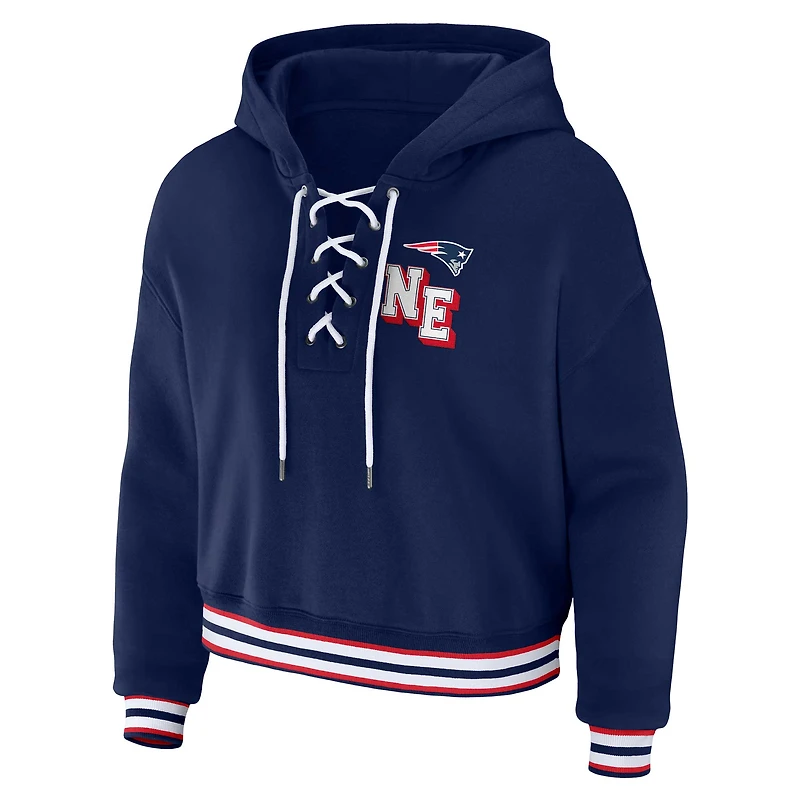 Women's WEAR by Erin Andrews Navy New England Patriots Plus Lace-Up Pullover Hoodie