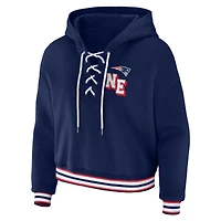 Women's WEAR by Erin Andrews Navy New England Patriots Plus Lace-Up Pullover Hoodie
