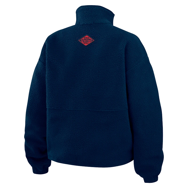 Women's WEAR by Erin Andrews Navy New England Patriots Polar Fleece Half-Zip Jacket