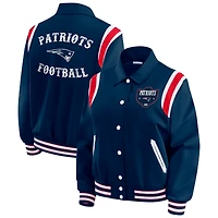 Women's WEAR by Erin Andrews Navy New England Patriots Varsity Lightweight Full-Snap Jacket