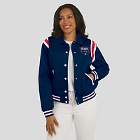 Women's WEAR by Erin Andrews Navy New England Patriots Varsity Lightweight Full-Snap Jacket