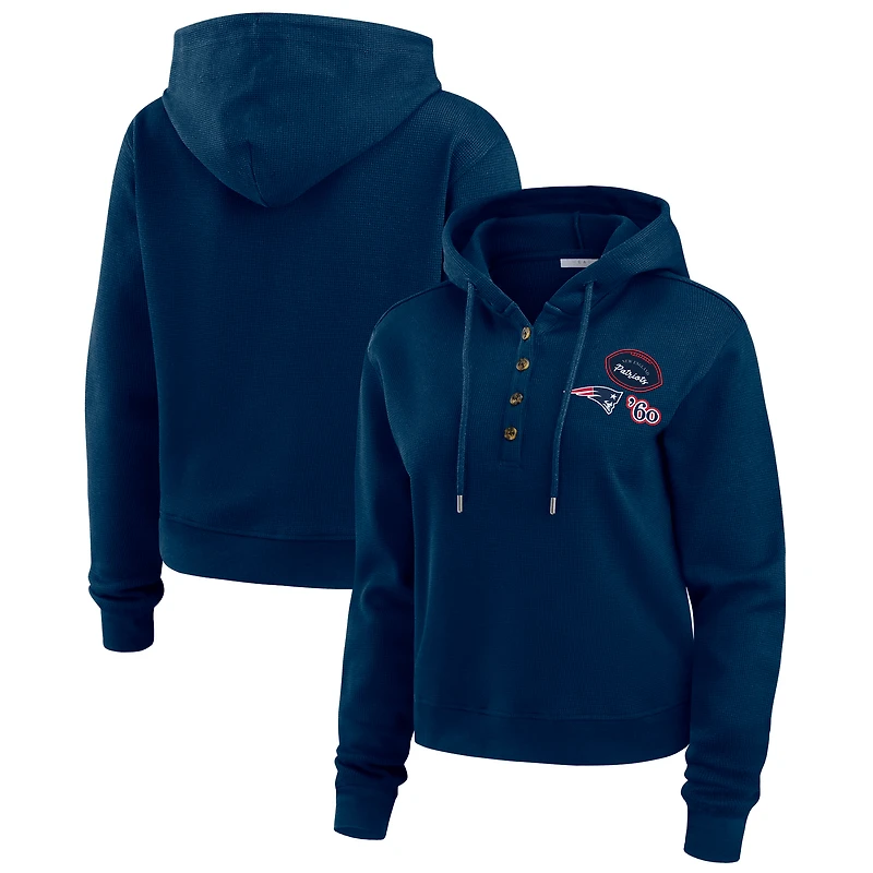 Women's WEAR by Erin Andrews Navy New England Patriots Waffle Hoodie Pullover Top