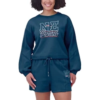 Women's WEAR by Erin Andrews Navy New England Patriots Washed Fleece Long Sleeve T-Shirt & Shorts Lounge Set