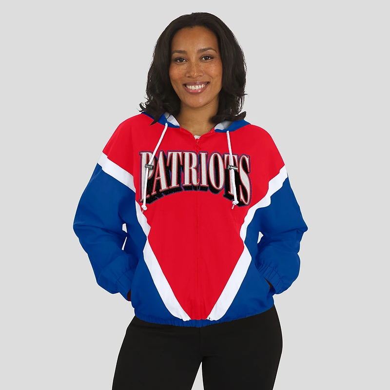 Women's WEAR by Erin Andrews Red/Navy New England Patriots Retro Crinkle Full-Zip Hoodie Windbreaker