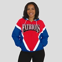 Women's WEAR by Erin Andrews Red/Navy New England Patriots Retro Crinkle Full-Zip Hoodie Windbreaker