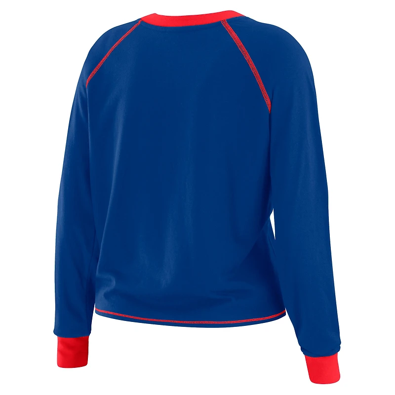 Haut à manches longues noué sur le devant pour femme WEAR by Erin Andrews Royal/Red New England Patriots