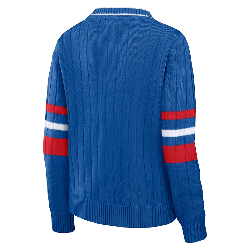 Pull à col en V rétro Royal New England Patriots pour femme WEAR by Erin Andrews
