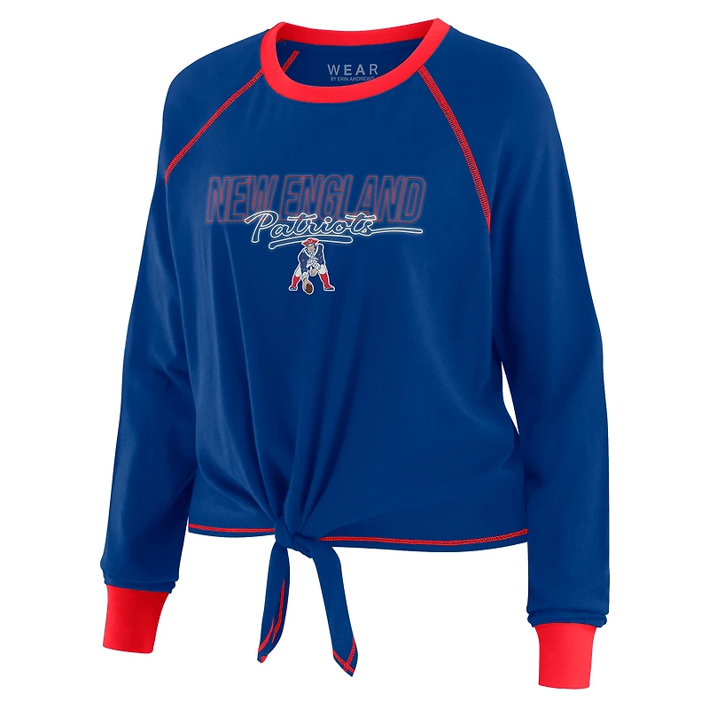 Women's WEAR by Erin Andrews Royal New England Patriots Tie-Front Long Sleeve T-Shirt