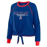 Women's WEAR by Erin Andrews Royal New England Patriots Tie-Front Long Sleeve T-Shirt