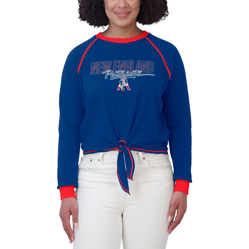 Women's WEAR by Erin Andrews Royal New England Patriots Tie-Front Long Sleeve T-Shirt