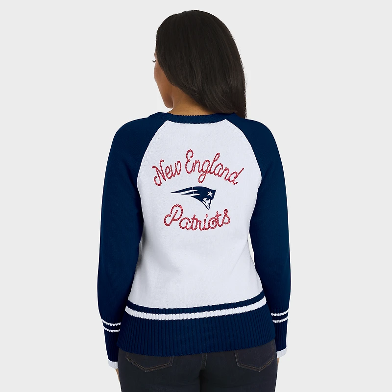 Women's WEAR by Erin Andrews White/Navy New England Patriots Colorblock Raglan Sweater