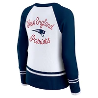 Women's WEAR by Erin Andrews White/Navy New England Patriots Colorblock Raglan Sweater