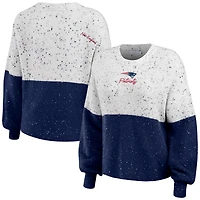 Women's WEAR by Erin Andrews  White/Navy New England Patriots Lighweight Modest Crop Color-Block Pullover Sweater