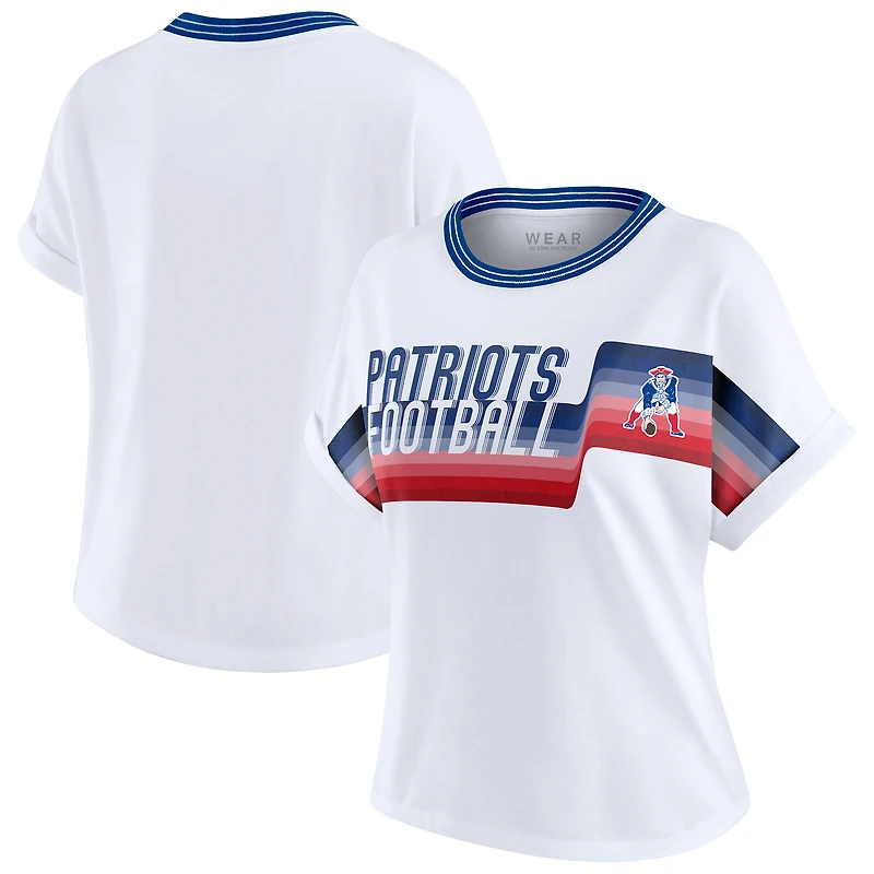 T-shirt court à rayures centrales blanc New England Patriots pour femme WEAR by Erin Andrews