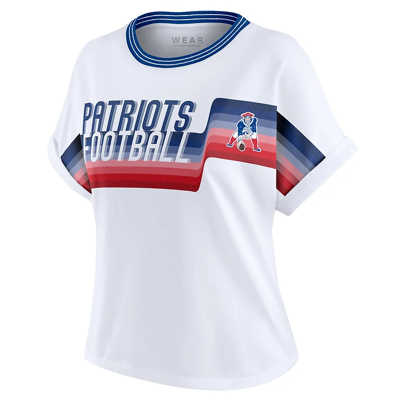 Women's WEAR by Erin Andrews White New England Patriots Cropped Center Stripe Dolman T-Shirt