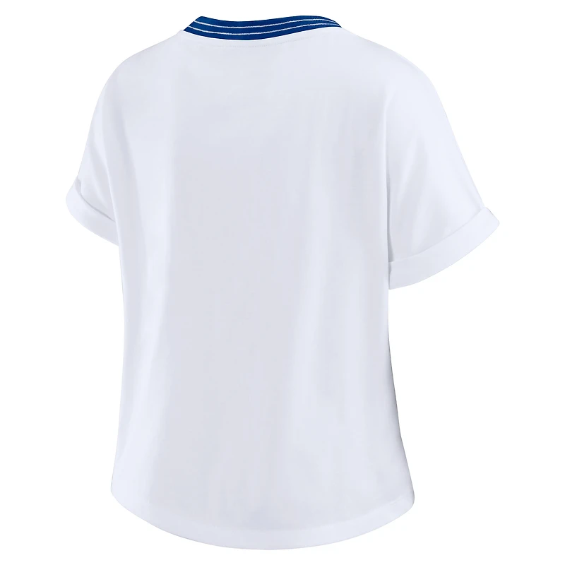Women's WEAR by Erin Andrews White New England Patriots Cropped Center Stripe Dolman T-Shirt