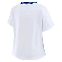 Women's WEAR by Erin Andrews White New England Patriots Cropped Center Stripe Dolman T-Shirt