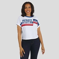 Women's WEAR by Erin Andrews White New England Patriots Cropped Center Stripe Dolman T-Shirt