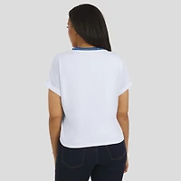 Women's WEAR by Erin Andrews White New England Patriots Cropped Center Stripe Dolman T-Shirt