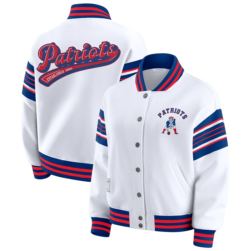 Women's WEAR by Erin Andrews White New England Patriots Full-Snap Fleece Sweatshirt Jacket