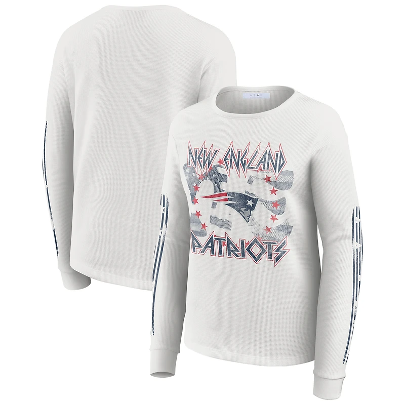 Women's WEAR by Erin Andrews White New England Patriots Graphic Waffle Long-Sleeve T-Shirt