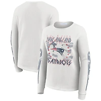 Women's WEAR by Erin Andrews  White New England Patriots Graphic Waffle Long-Sleeve T-Shirt