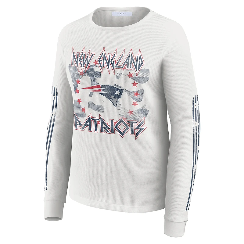 Women's WEAR by Erin Andrews White New England Patriots Graphic Waffle Long-Sleeve T-Shirt