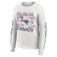 Women's WEAR by Erin Andrews  White New England Patriots Graphic Waffle Long-Sleeve T-Shirt